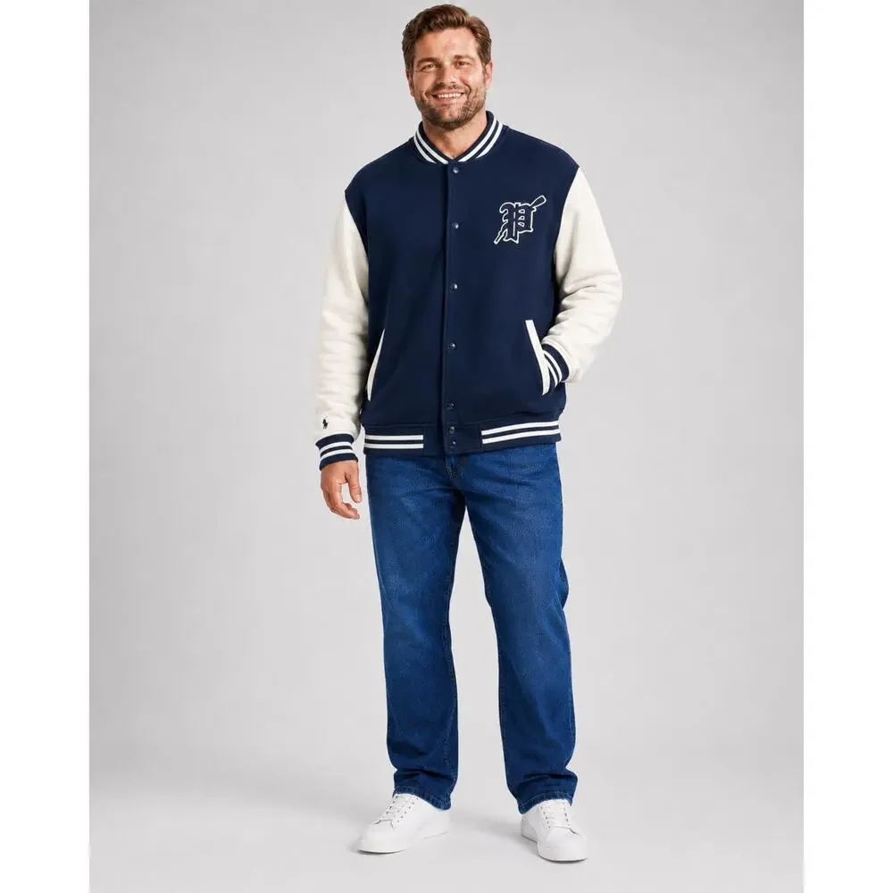 POLO RALPH LAUREN Varsity Bomber Jacket Size 3XLT Baseball Navy Blue White NEW